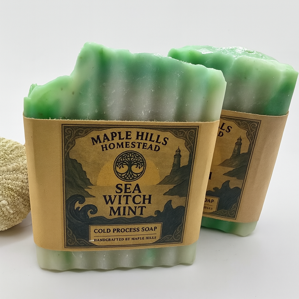 Sea Witch Mint Handcrafted Cold Process Soap. Natural Ingredients