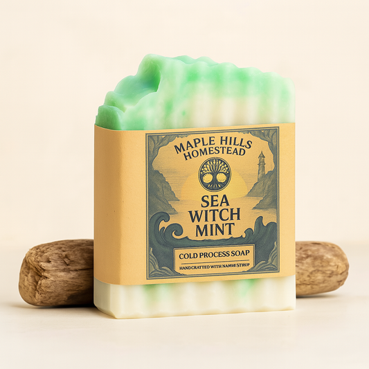 Sea Witch Mint Handcrafted Cold Process Soap. Natural Ingredients